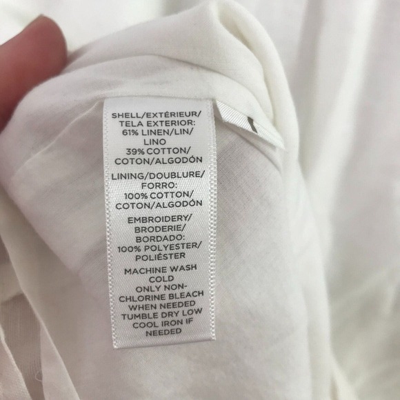 Ann Taylor LOFT Dress Womens 0 White Empire Waist Shift Embroidered Linen Cotton - Picture 6 of 10